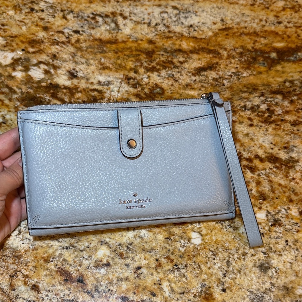 kate spade Light Blue Leather Wristlet Clutch with Strap